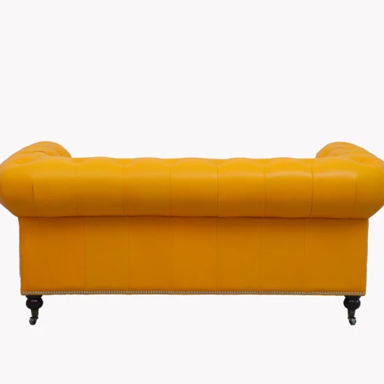 Ghế sofa da màu vàng mustard phù hợp phòng khách cổ điển