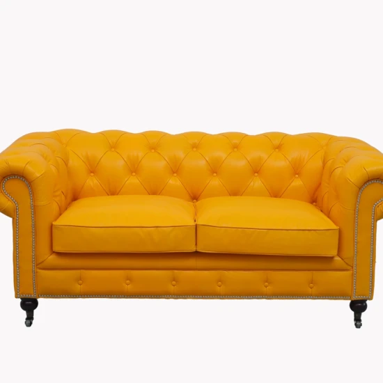 Ghế sofa da Chesterfield màu vàng mustard phong cách cổ điển