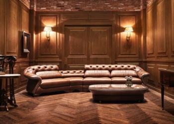 Ghế sofa góc da bò thật phong cách American Retro màu nâu