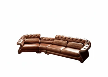 Ghế sofa góc da bò thật phong cách American Retro màu nâu
